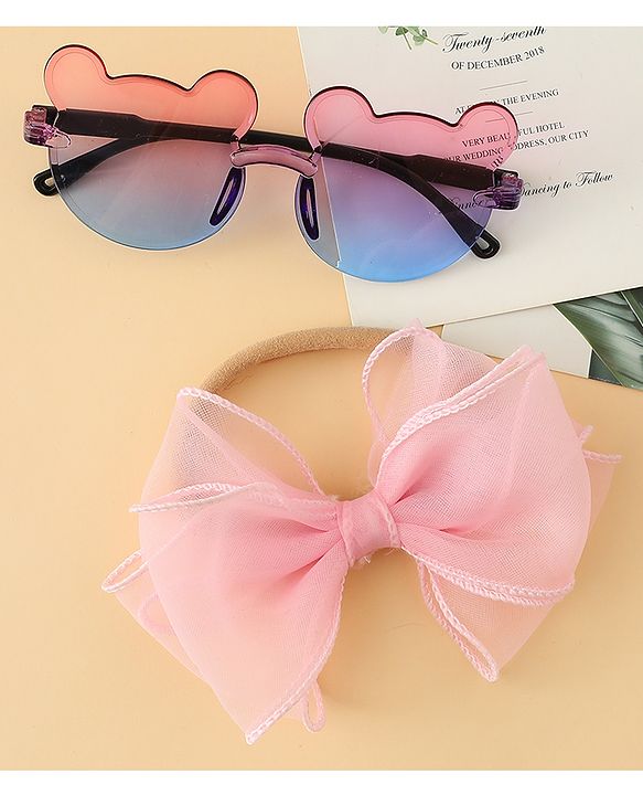 Babyhug Headband with Bow Applique  & Sunglasses Combo Set- Pink & Blue
