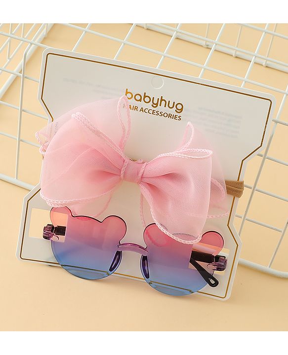 Babyhug Headband with Bow Applique  & Sunglasses Combo Set- Pink & Blue