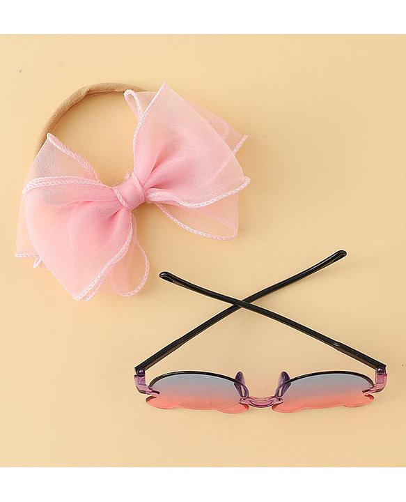 Babyhug Headband with Bow Applique  & Sunglasses Combo Set- Pink & Blue