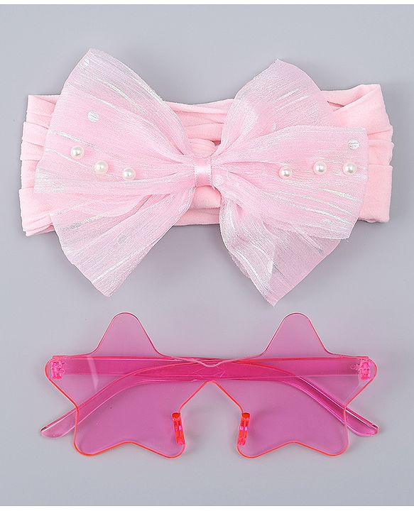 Babyhug Headband with Bow Applique  & Sunglasses Combo Set- Pink