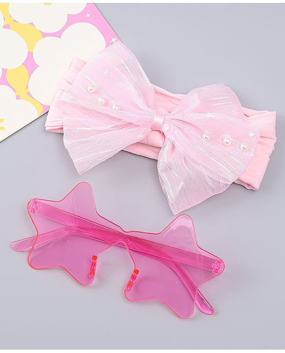 Babyhug Headband with Bow Applique  & Sunglasses Combo Set- Pink