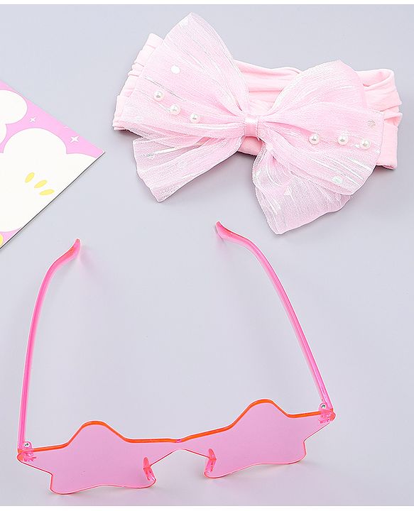 Babyhug Headband with Bow Applique  & Sunglasses Combo Set- Pink