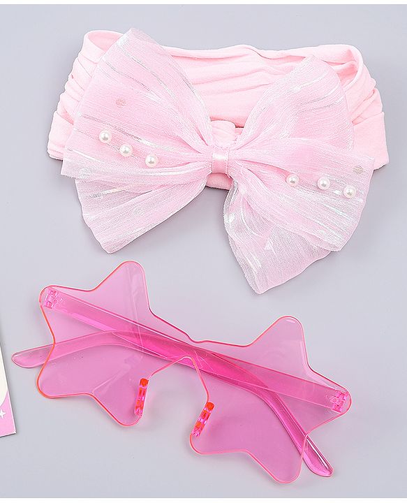 Babyhug Headband with Bow Applique  & Sunglasses Combo Set- Pink