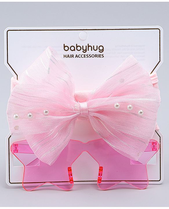 Babyhug Headband with Bow Applique  & Sunglasses Combo Set- Pink
