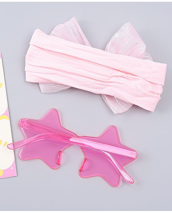 Babyhug Headband with Bow Applique  & Sunglasses Combo Set- Pink