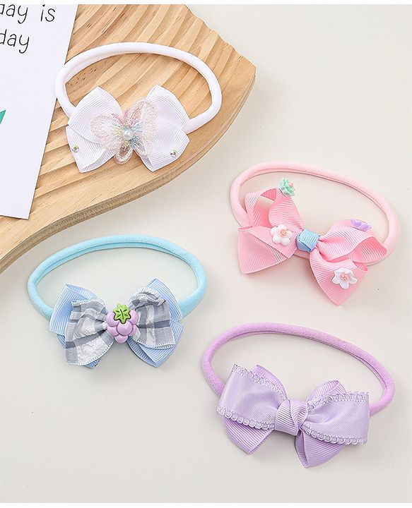 Babyhug Headbands With Bow Applique Pack of 4 - Multicolor