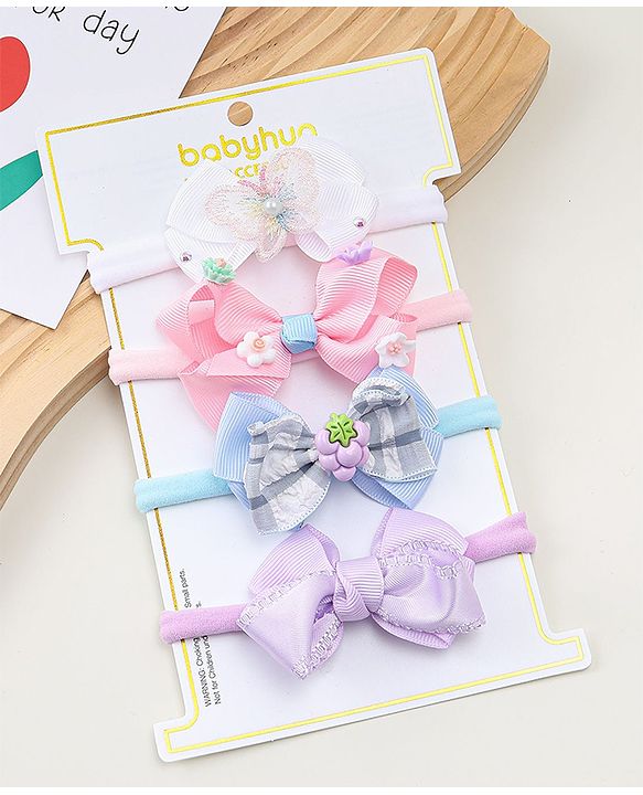 Babyhug Headbands With Bow Applique Pack of 4 - Multicolor