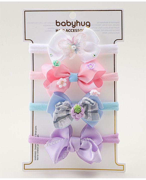 Babyhug Headbands With Bow Applique Pack of 4 - Multicolor