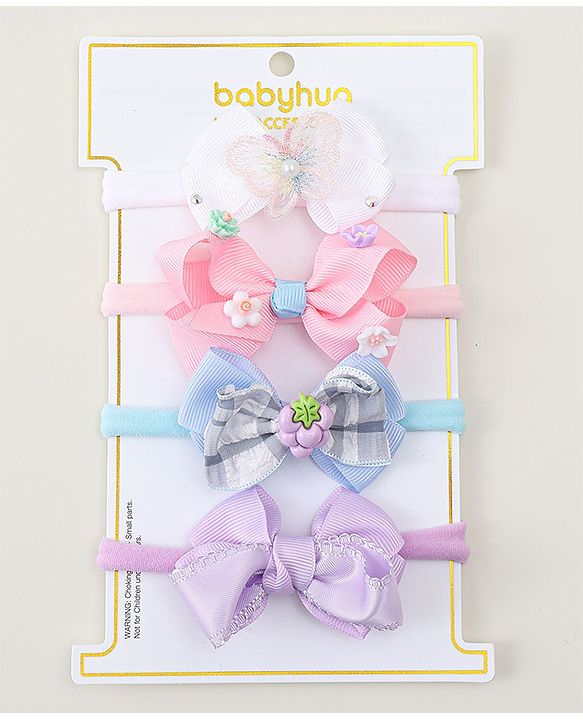 Babyhug Headbands With Bow Applique Pack of 4 - Multicolor