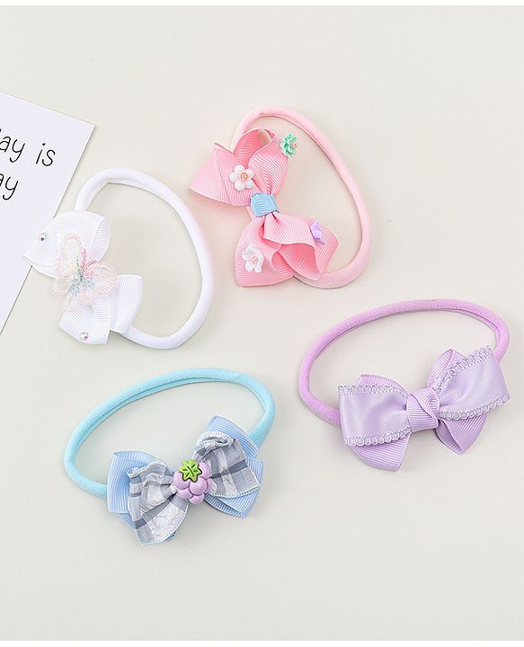 Babyhug Headbands With Bow Applique Pack of 4 - Multicolor