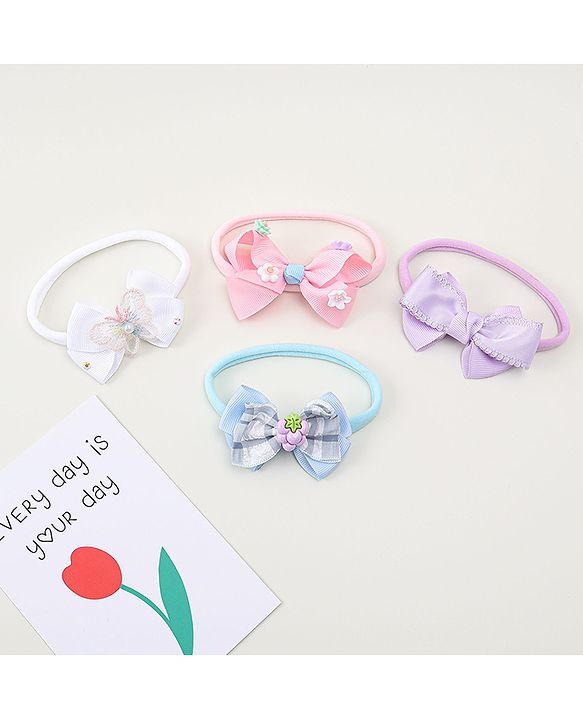 Babyhug Headbands With Bow Applique Pack of 4 - Multicolor