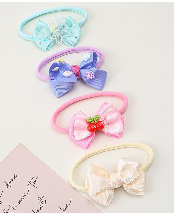 Babyhug Headbands With Bow Applique Pack of 4 - Multicolor
