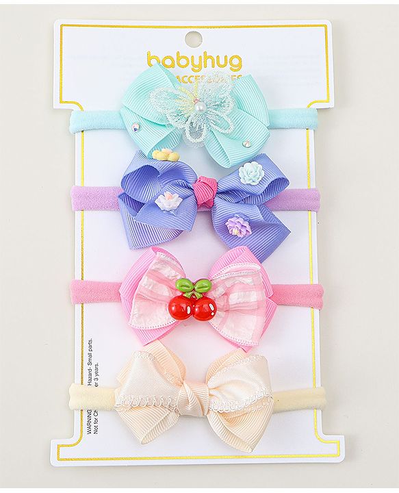 Babyhug Headbands With Bow Applique Pack of 4 - Multicolor