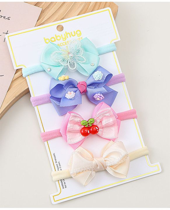Babyhug Headbands With Bow Applique Pack of 4 - Multicolor