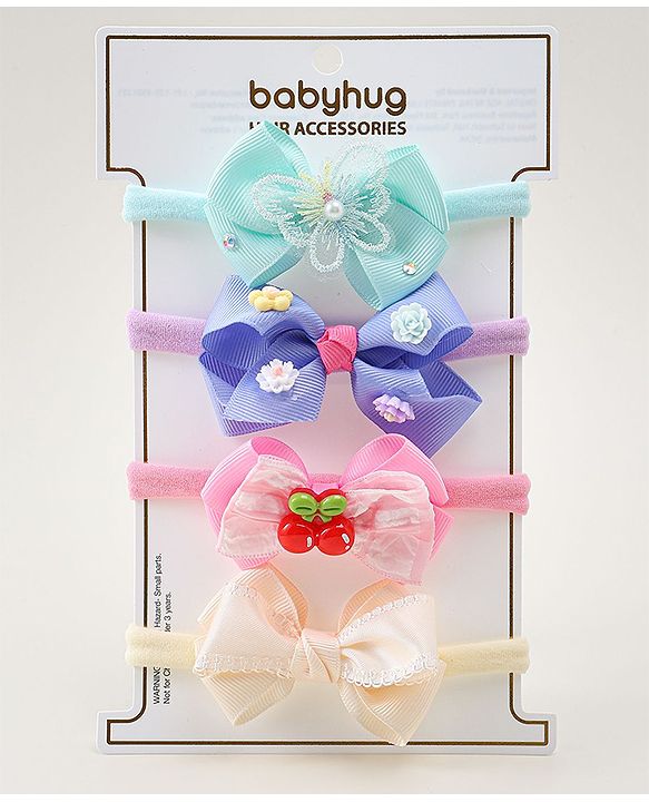 Babyhug Headbands With Bow Applique Pack of 4 - Multicolor