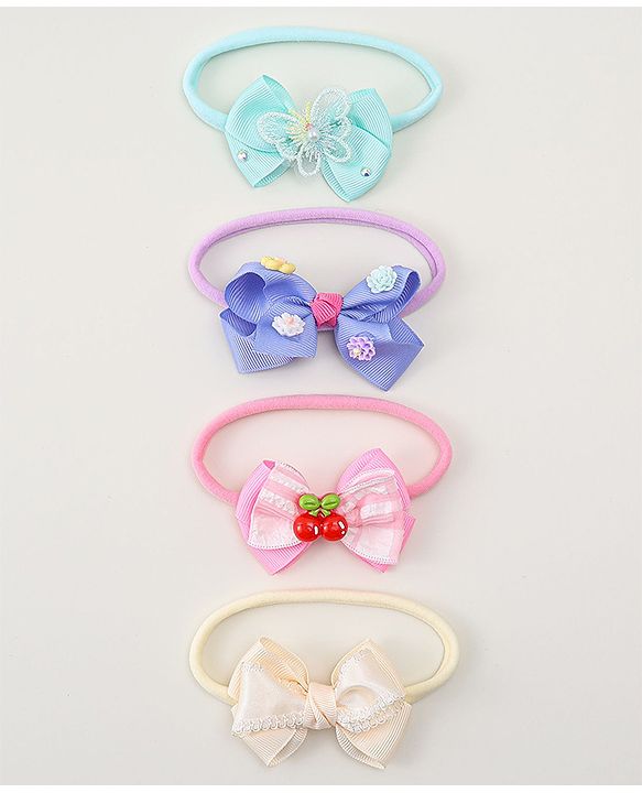 Babyhug Headbands With Bow Applique Pack of 4 - Multicolor