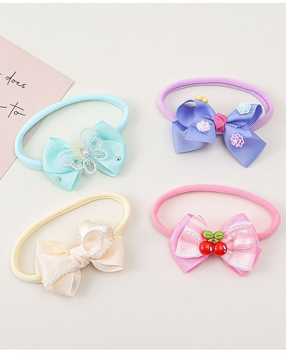 Babyhug Headbands With Bow Applique Pack of 4 - Multicolor