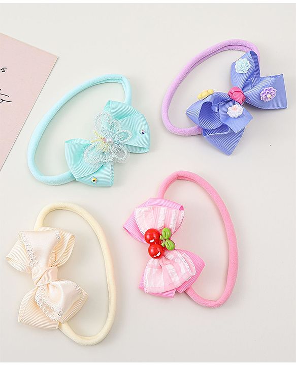 Babyhug Headbands With Bow Applique Pack of 4 - Multicolor