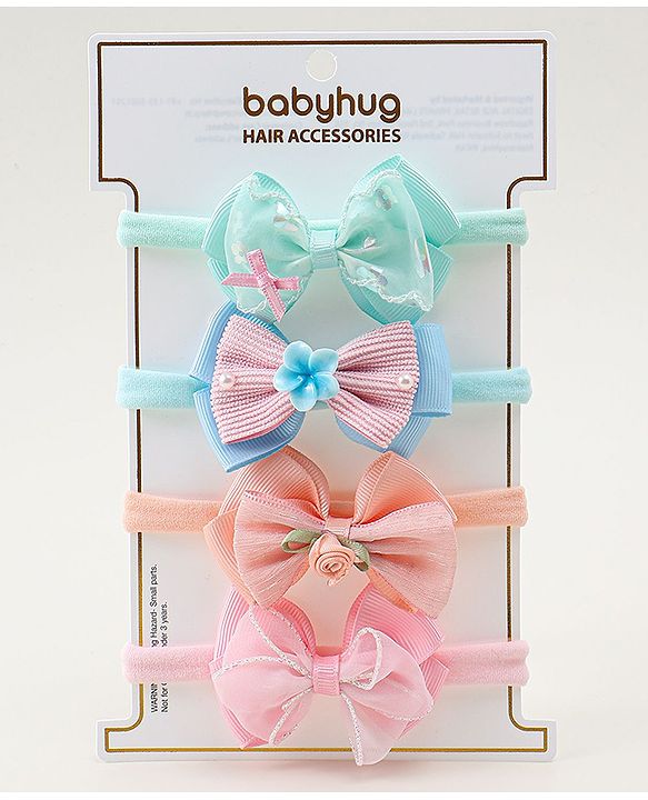 Babyhug Headbands With Bow Applique Pack of 4 - Multicolor
