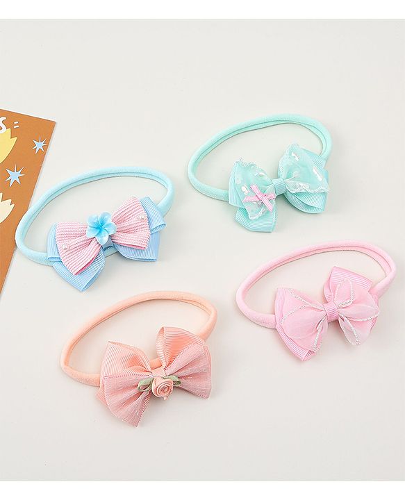 Babyhug Headbands With Bow Applique Pack of 4 - Multicolor