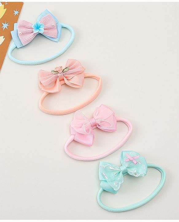 Babyhug Headbands With Bow Applique Pack of 4 - Multicolor