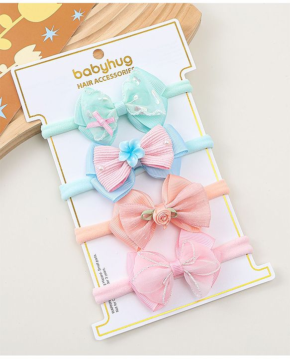 Babyhug Headbands With Bow Applique Pack of 4 - Multicolor
