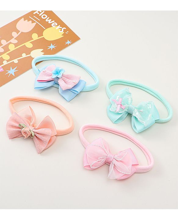 Babyhug Headbands With Bow Applique Pack of 4 - Multicolor