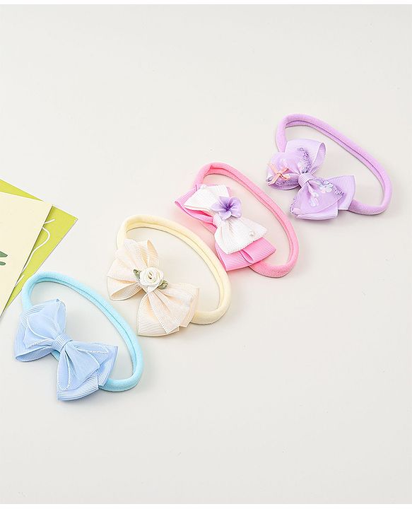Babyhug Headbands with Bow Applique Pack of 4 - Purple Blue & Pink