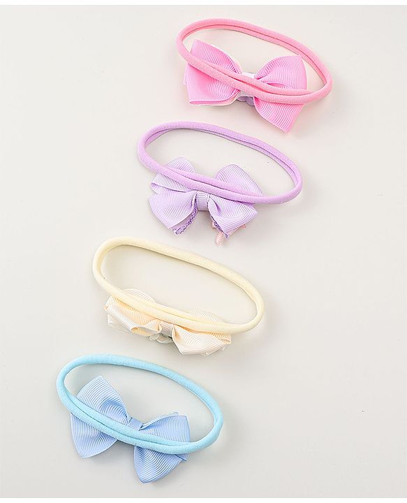 Babyhug Headbands with Bow Applique Pack of 4 - Purple Blue & Pink