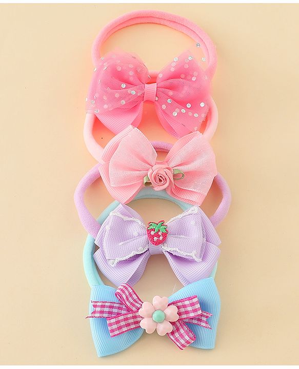 Babyhug Headbands With Bow Applique Pack of 4 - Multicolor
