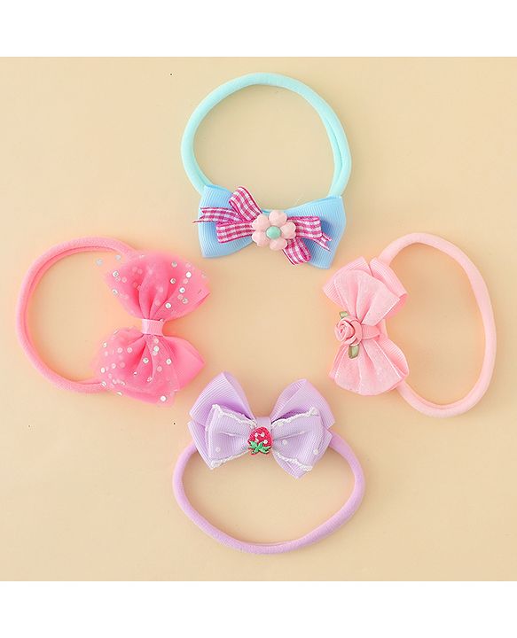 Babyhug Headbands With Bow Applique Pack of 4 - Multicolor