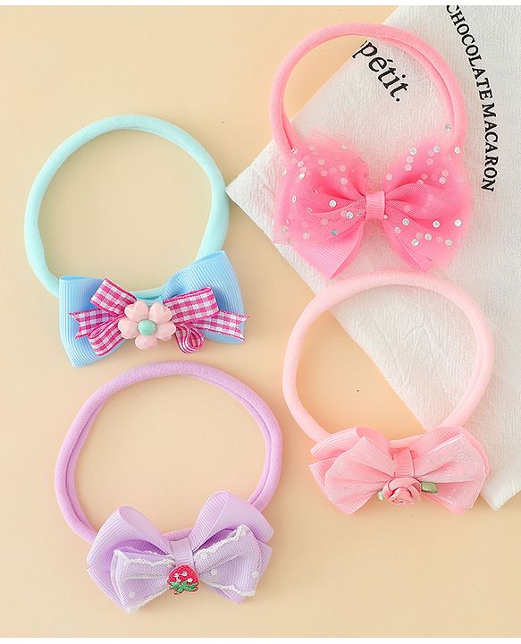Babyhug Headbands With Bow Applique Pack of 4 - Multicolor
