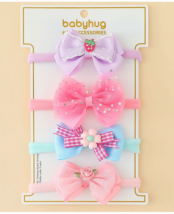 Babyhug Headbands With Bow Applique Pack of 4 - Multicolor