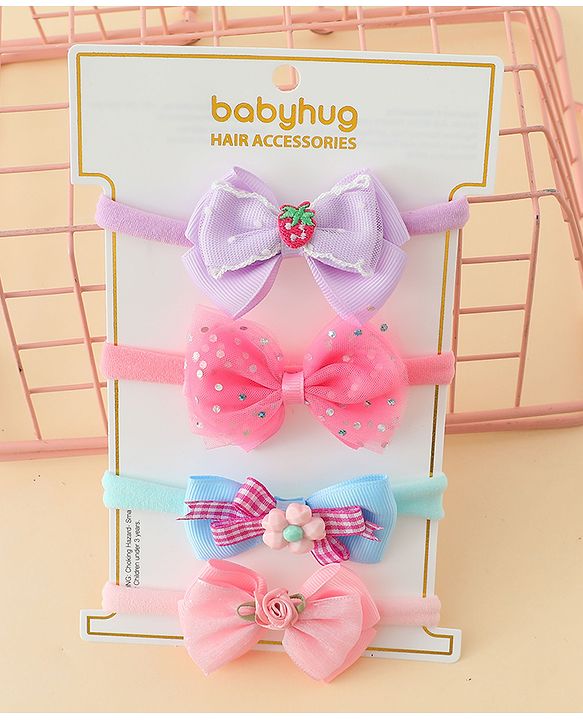 Babyhug Headbands With Bow Applique Pack of 4 - Multicolor