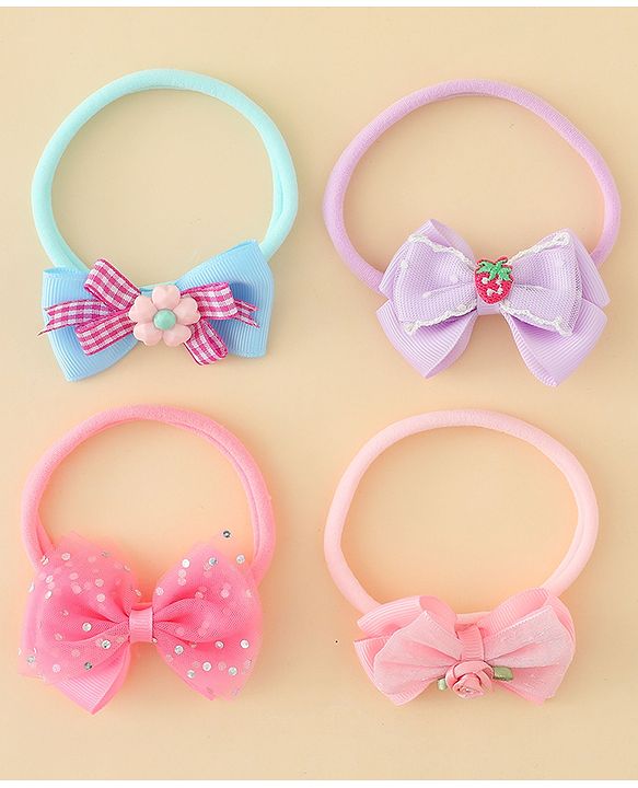 Babyhug Headbands With Bow Applique Pack of 4 - Multicolor