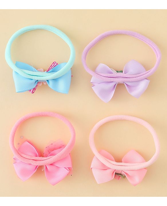 Babyhug Headbands With Bow Applique Pack of 4 - Multicolor