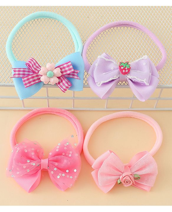 Babyhug Headbands With Bow Applique Pack of 4 - Multicolor