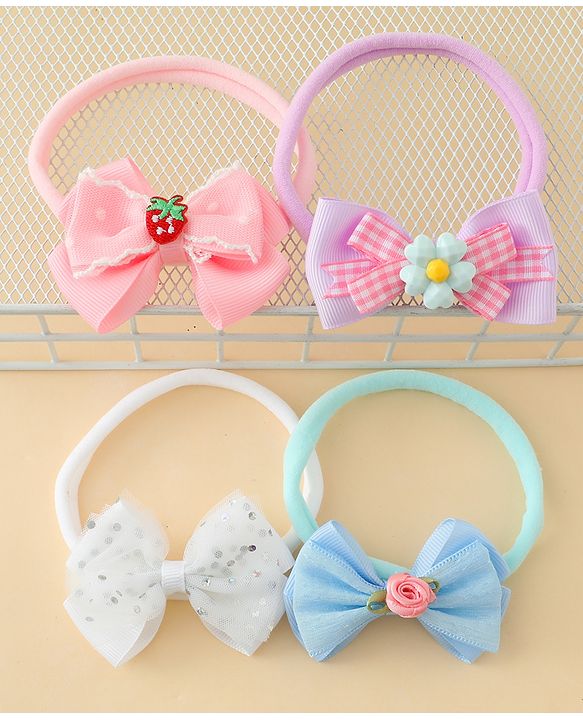 Babyhug Headbands With Bow Applique Pack of 4 - Multicolor