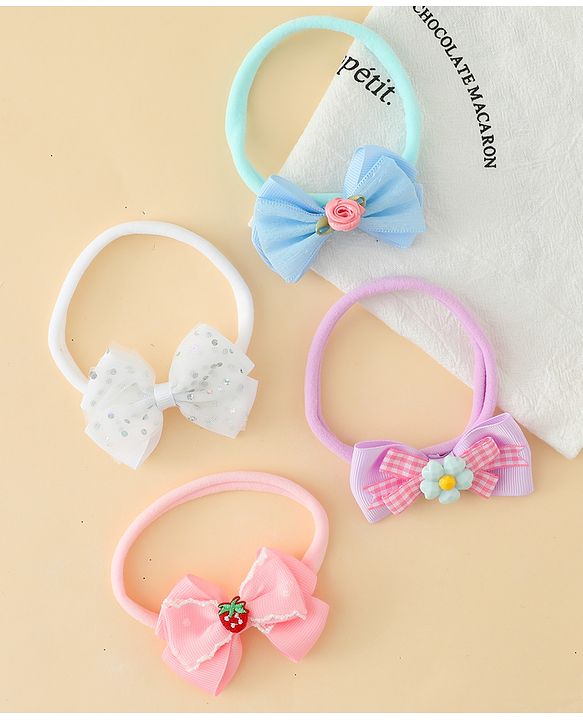 Babyhug Headbands With Bow Applique Pack of 4 - Multicolor