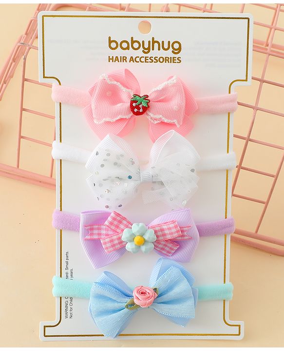 Babyhug Headbands With Bow Applique Pack of 4 - Multicolor