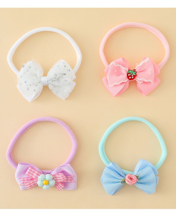 Babyhug Headbands With Bow Applique Pack of 4 - Multicolor