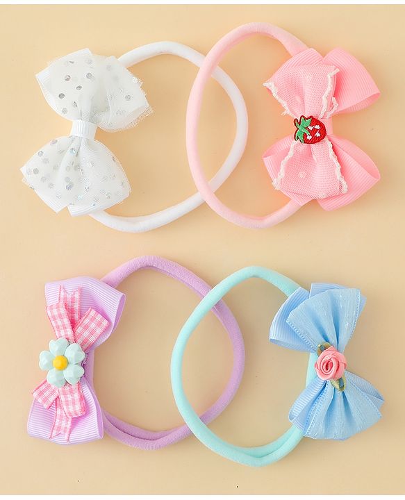 Babyhug Headbands With Bow Applique Pack of 4 - Multicolor