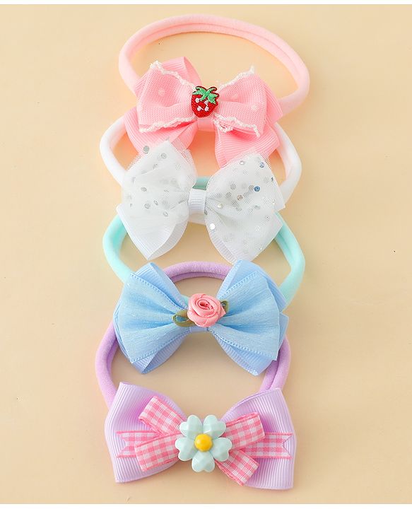 Babyhug Headbands With Bow Applique Pack of 4 - Multicolor