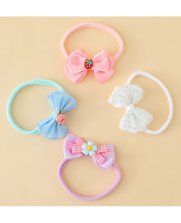 Babyhug Headbands With Bow Applique Pack of 4 - Multicolor