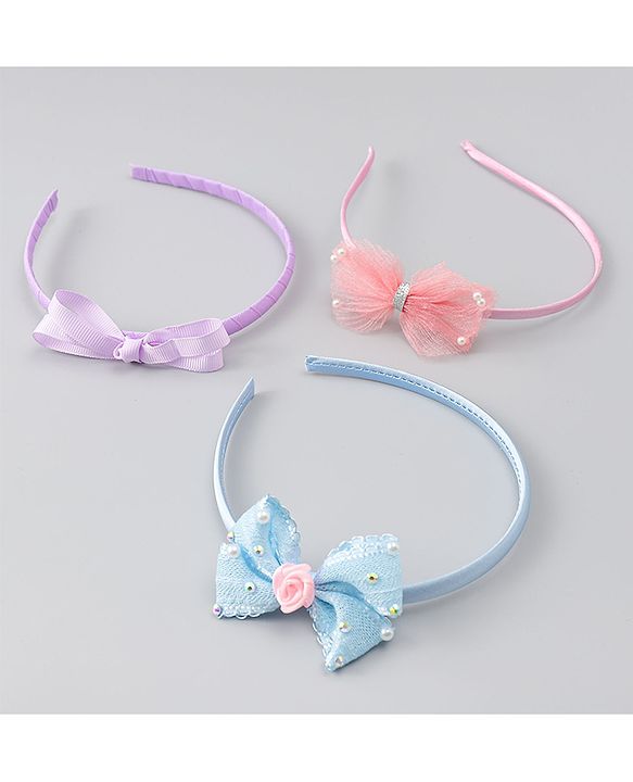 Babyhug Hair Bands With Bow Applique Pack of 3 - Multicolor