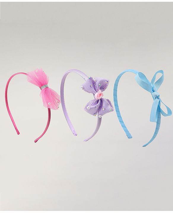 Babyhug Hair Bands With Bow Applique Pack Of 3- Multicolor
