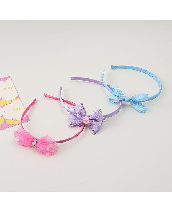 Babyhug Hair Bands With Bow Applique Pack Of 3- Multicolor