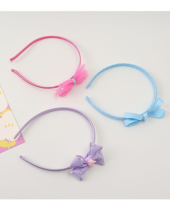 Babyhug Hair Bands With Bow Applique Pack Of 3- Multicolor