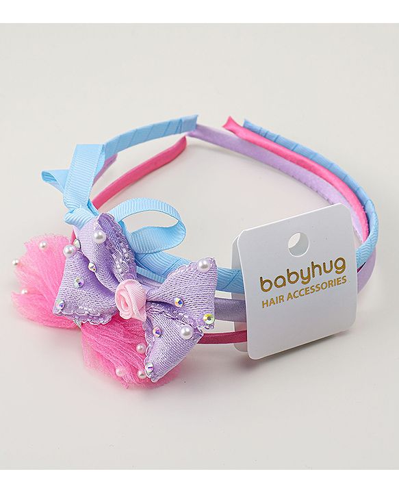 Babyhug Hair Bands With Bow Applique Pack Of 3- Multicolor