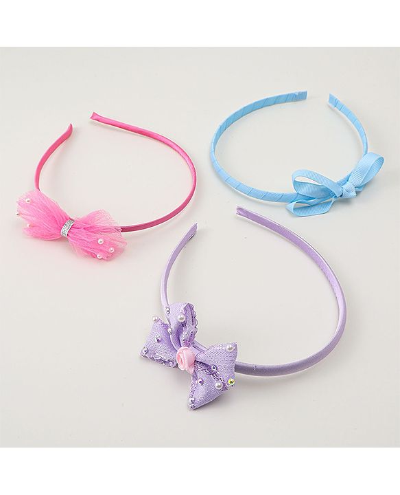 Babyhug Hair Bands With Bow Applique Pack Of 3- Multicolor